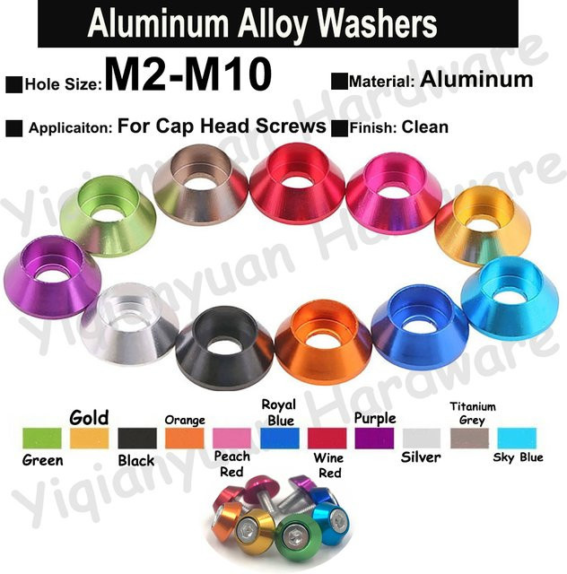 Yiqianyuan Aluminiumlegierung Unterlegscheiben für Kappenkopfschrauben als Dichtung, Mehrfarbig, RC Autozubehör, M2-M10 - Bild 1