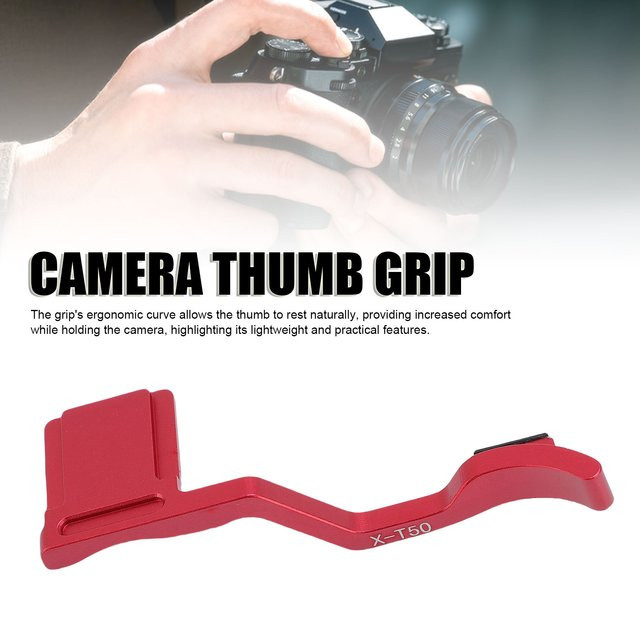 Qiilu Kamera Daumen-Griff aus eloxierter Aluminiumlegierung in Rot mit Blitzschuh-Abdeckung für ergonomische Fotografie - Bild 1