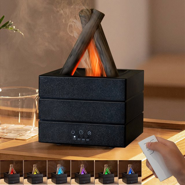raugee Flammenbefeuchter und Aroma-Diffusor in Schwarz mit Nachtlicht und Fernbedienung - Bild 1