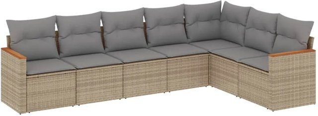 vidaXL 7-teilige Garten-Sofagarnitur in L-Form aus beigem PE-Rattan mit Kissen und Stauraum - Bild 1