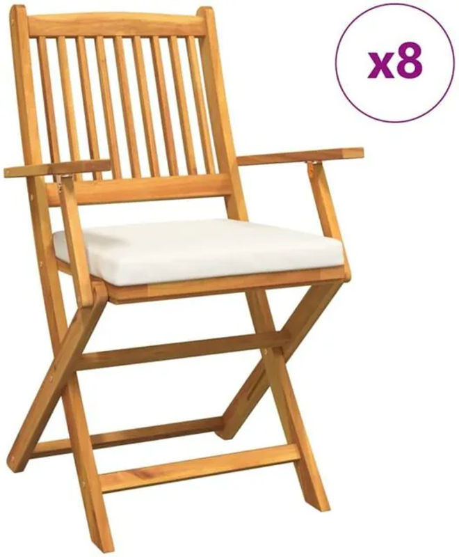 Vidaxl Set 8 Klappstühle aus Akazie Massivholz in Weiß, B/T/H: 49 x 57,5 x 92 cm - Bild 1