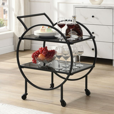 Servierwagen FineBuy Barwagen aus Metall und Glas in Schwarz mit 2 Etagen und Rollen