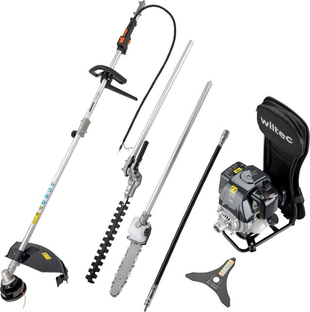 Wiltec 4-in-1 Backpacker Multifunktionsgerät mit 4-Takt Benzinmotor als Rucksack Rasentrimmer in Betongrau - Bild 1