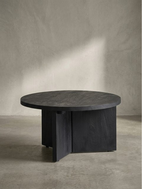 KADIMA DESIGN Couchtisch rund aus Massivholz Mango in Schwarz mit Naturholzmaserung und Dreibein-Gestell, Durchmesser: 60 cm, Höhe: 33 cm - Bild 1