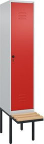 C+P Spind Classic PLUS Garderobenschrank mit Sitzbank, 1 Abteil, B/T/H: 212,0 x 40,0 x 81,5 cm, Sicherheits-Drehriegel, 4 Garderobenhaken und mittige Trennwand, auskragende Sitzbanktyp - Bild 1