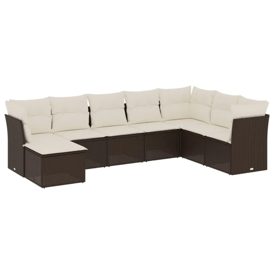 vidaXL 8-teilige Garten-Sofagarnitur in L-Form aus braunem Poly-Rattan mit cremeweißen Kissen und Stauraum - Bild 2
