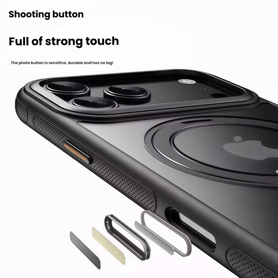 Magnetische Schutzhülle für Apple iPhone 17-Serie mit 360 Grad drehbarem Ständer und integrierten Knöpfen in Transparent - Bild 3