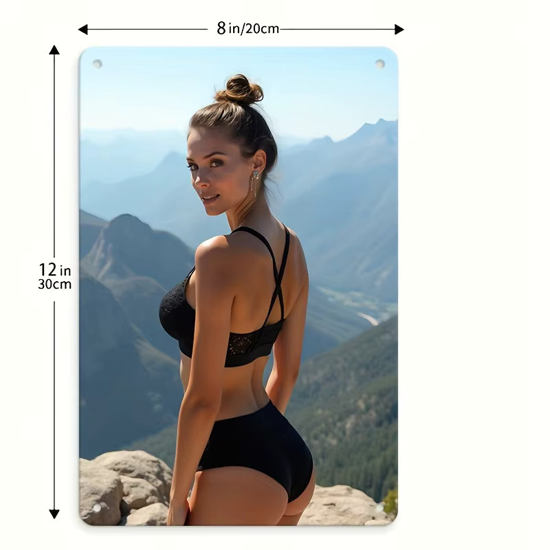HELLOYOUNG Metallschild Bikini-Dame mit Bergblick in Schwarz, Wandkunst aus Eisen für Spa-Raum, Breite: 20,32 cm, Höhe: 30,48 cm - Bild 2