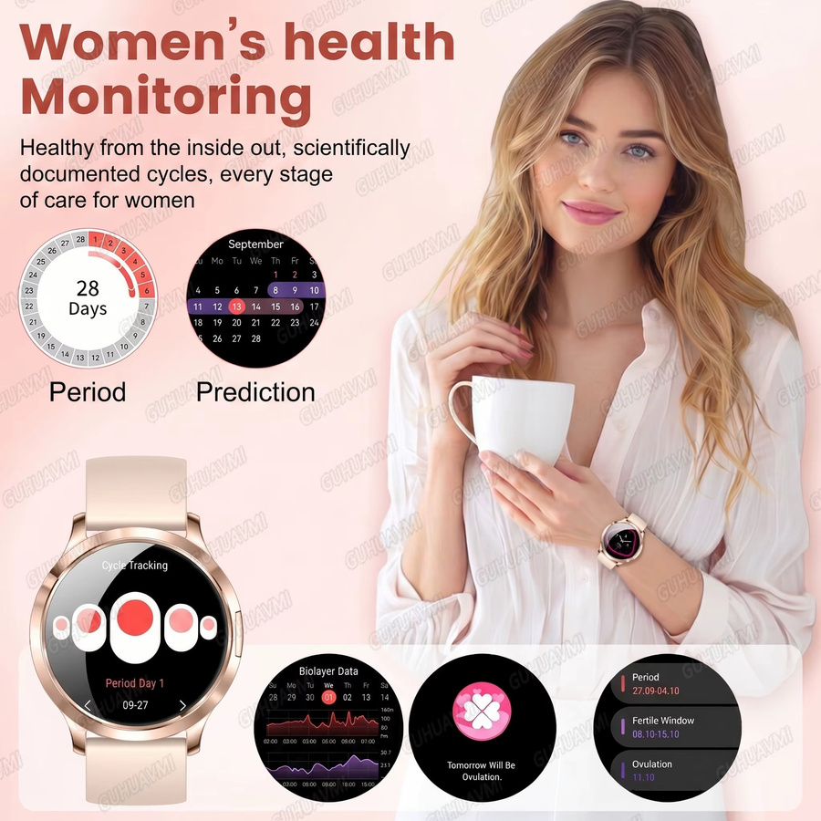 GUHUAVMI Smartwatch, Leder, Schwarz, Damen - Bild 4