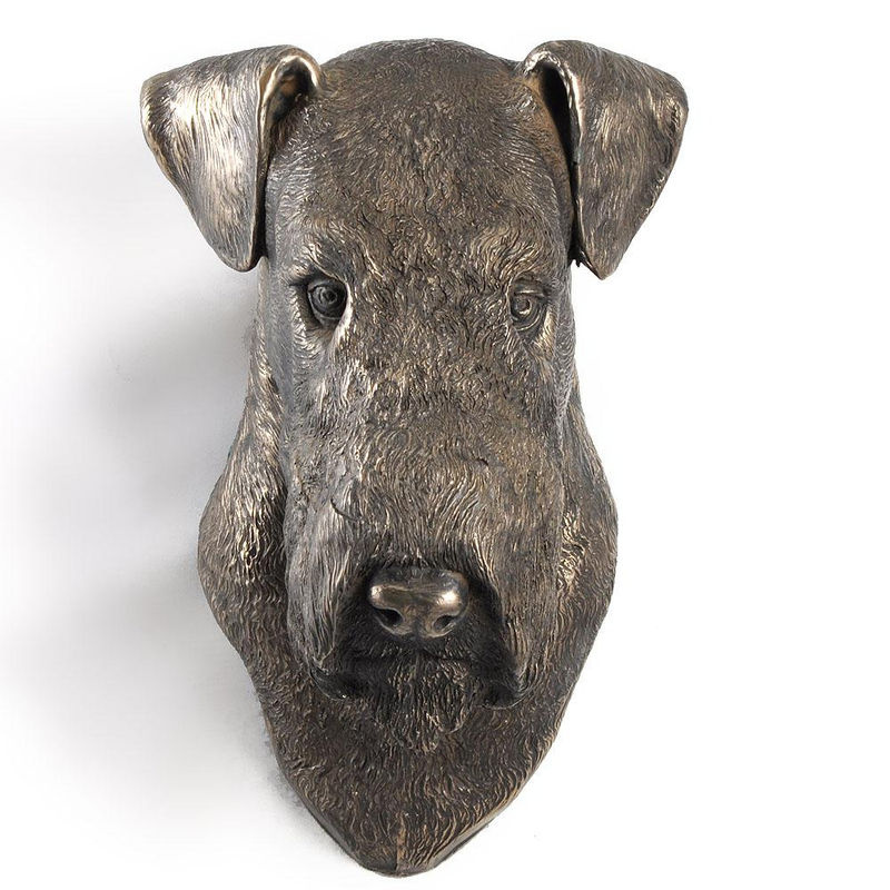 Art-Dog Hundestatue Airedale Terrier und Bingley Terrier als hängende Büste in Braun und Silber aus Kunstharz und Metall - Bild 4