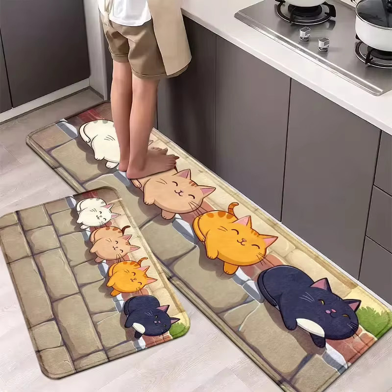 VIKAMA Teppich mit Cartoon-Katzen Motiv in Multicolour für Wohnzimmer, Küche oder Eingangsbereich - Bild 2