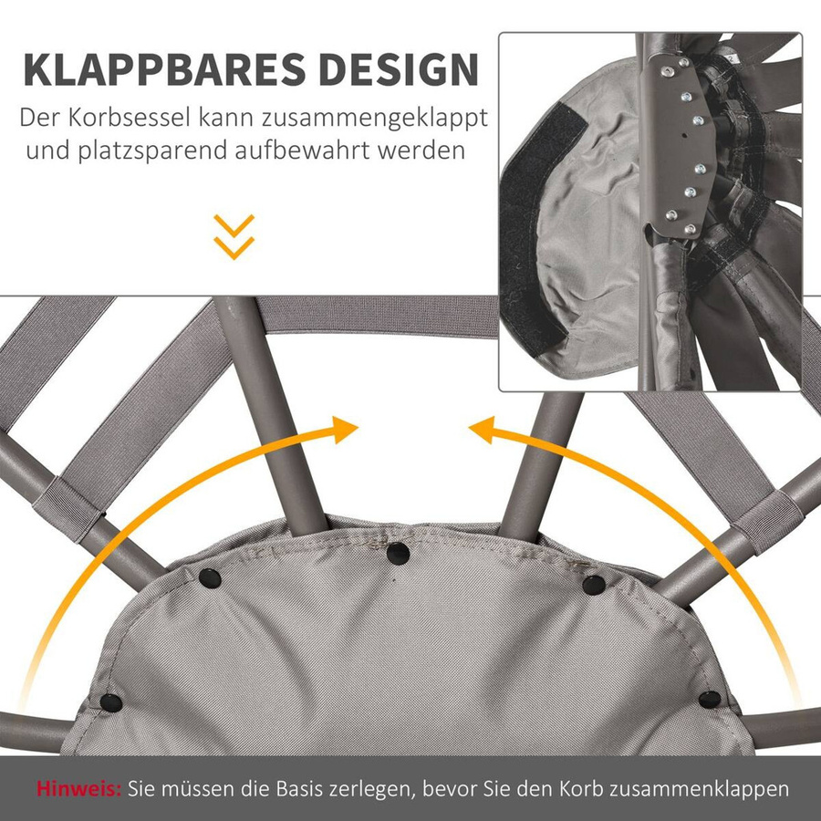 Outsunny Gartenstuhlkorb Egg Design in Sandbraun mit Polsterkissen und Handytasche, B/H/L: 75 x 139 x 118 cm - Bild 4