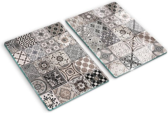 Tulup Herdabdeckplatten Set aus 2 Stück aus Glas und Silikon in Grau und Mehrfarbig, B/T: 52 x 40 cm - Bild 1