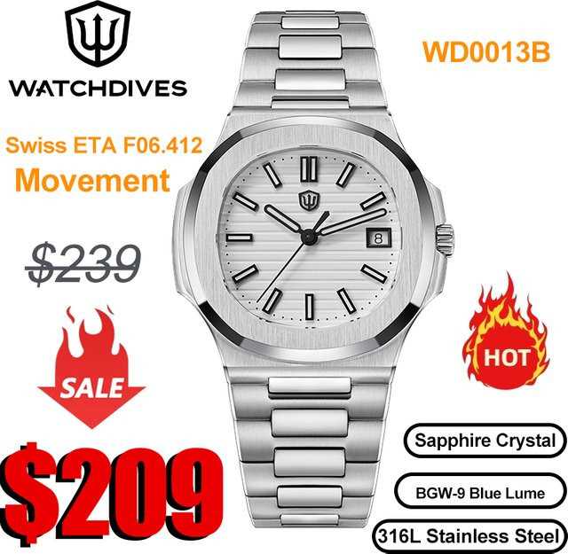 Watchdives Armbanduhr, Quarz, Edelstahl, Weiß, Herren - Bild 1