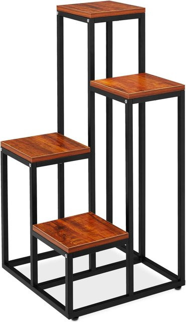 Relaxdays Blumentreppe aus Stahl und MDF in Dunkelbraun mit 4 Ablagen, Höhe: 100 cm, Breite: 40 cm, Tiefe: 40 cm - Bild 1