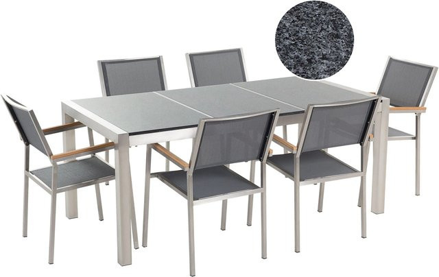Beliani Gartentisch Set GROSSETO in Grau mit Edelstahl und Stein, B/T/H: 180 x 90 x 87 cm - Bild 1