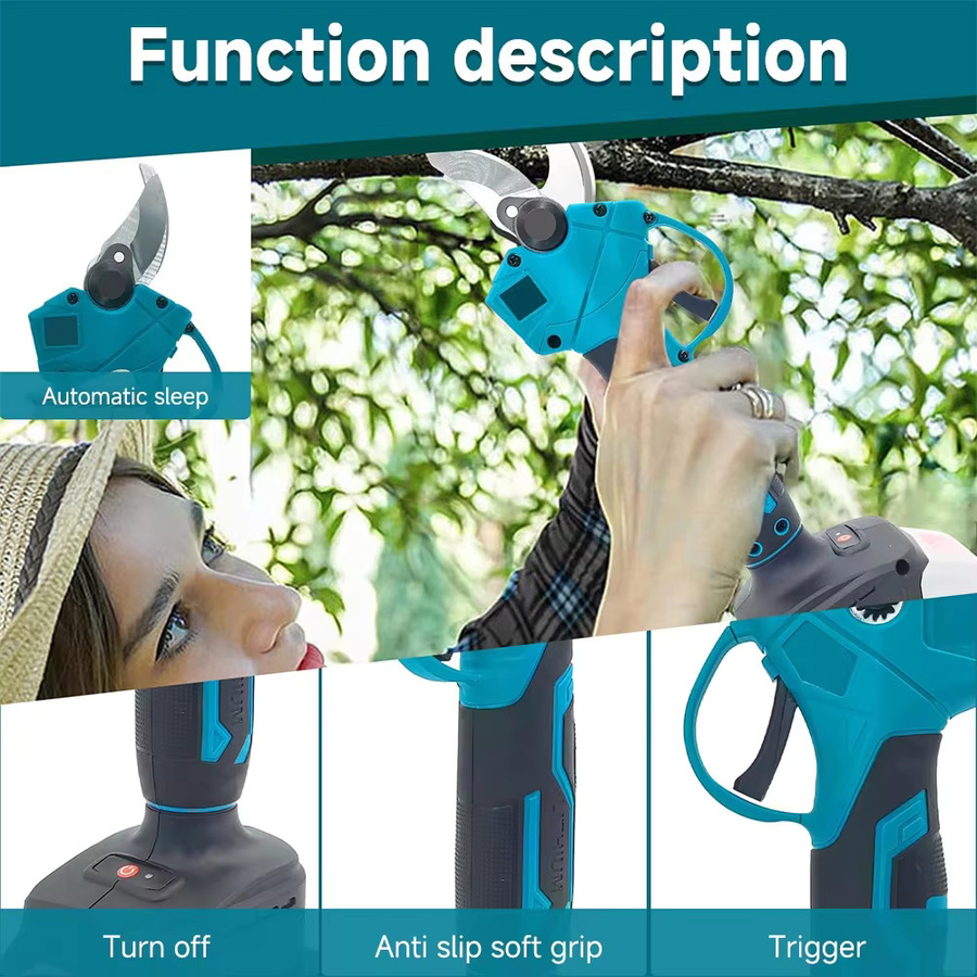 Podofo Bürstenlose elektrische Gartenschere in Blau, wiederaufladbare Gartenschere für Bonsai und Baumschneidewerkzeug, kompatibel mit Makita LXT 18 V Akku - Bild 5