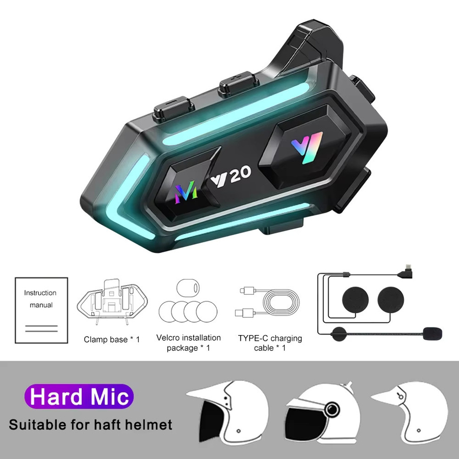 kebidumei Y20 Bluetooth-Motorradhelm-Headset mit RGB-Beleuchtung, HD-Stereo und Geräuschunterdrückung in Schwarz/Multicolor - Bild 5