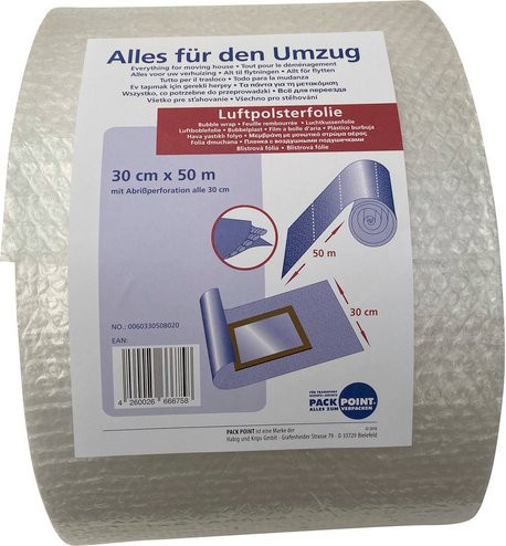 PACK POINT Luftpolsterfolie aus Polyethylen in Transparent, Breite: 30 cm, Länge: 5000 cm - Bild 1