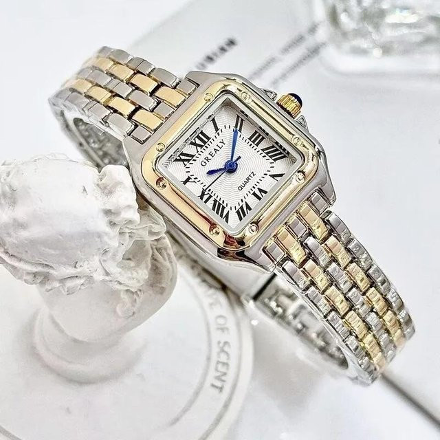 Armbanduhr Edelstahl, Quarz, eckig, grau, Kristall, Damen - Bild 1