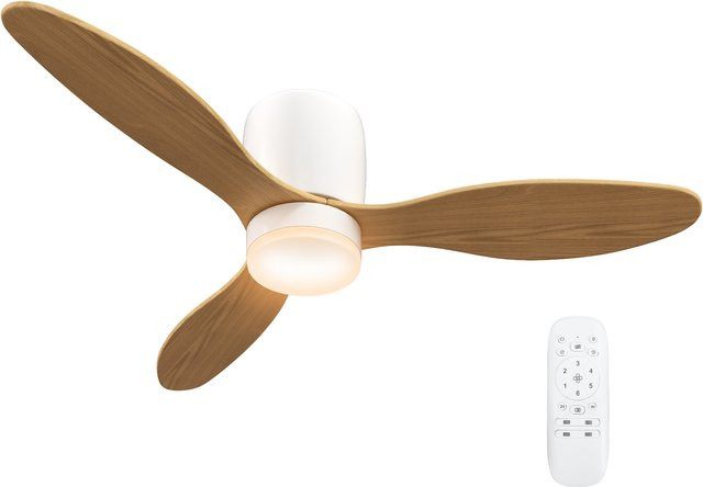 HOMCOM Deckenventilator mit LED-Licht und Fernbedienung, 50 W, leiser und umkehrbarer Deckenventilator mit 3 Flügeln und 6 Geschwindigkeiten, Timer und einstellbarer Helligkeit, Farbe: Natur, Durchmesser: 115 cm - Bild 1