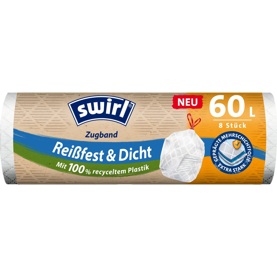 Swirl Zugband-Müllbeutel reißfest und dicht, Weiß, 8 Stück - Bild 2