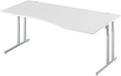 Schäfer Shop Select Schreibtisch COMBITEC Freiform mit C-Fuß und Kabeldurchlass, Farbe: lichtgrau/weißaluminium, B: 180 cm, T: 100/80 cm, H: 67,7-81,7 cm - Bild 1