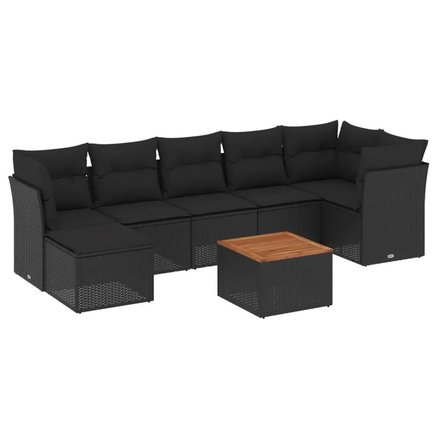 vidaXL 8-teilige Garten-Sofagarnitur aus Poly-Rattan und Akazienholz in Schwarz mit Kissen - Bild 2