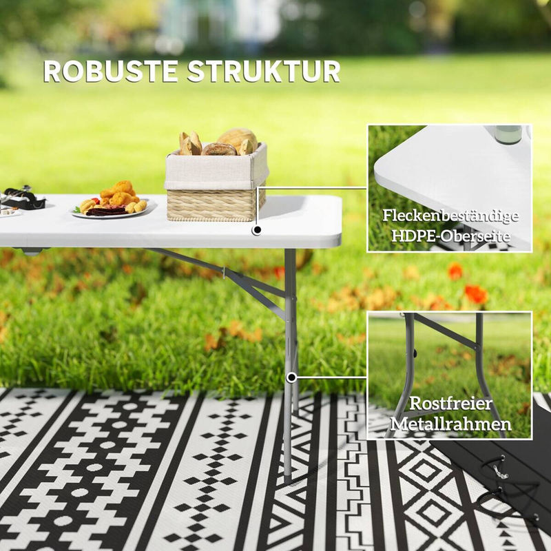 Outsunny Klappbarer Gartentisch Weiß, Wetterfester Buffettisch mit Tragegriff für Garten, Terrasse und Balkon, B/T: 180 x 74 cm - Bild 4