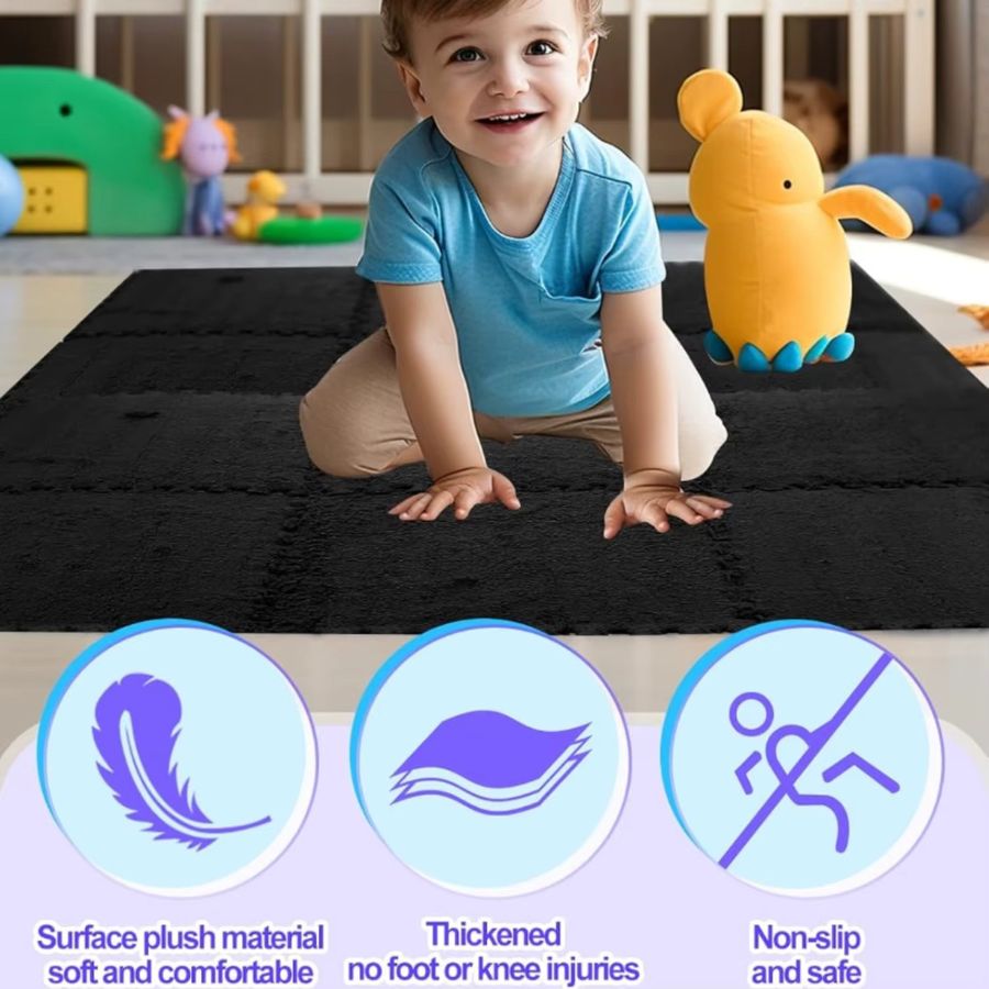 DHDH Puzzle Baby Spielmatten aus weichem Plüschschaum, rutschfest und dekorativ, Farbe: Pink - Bild 2