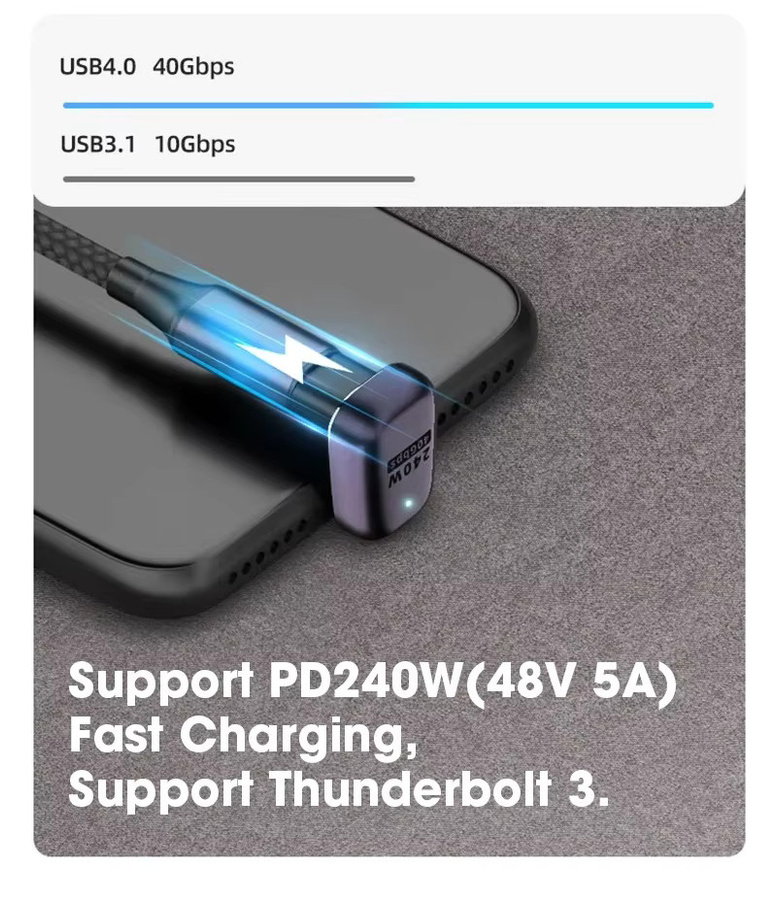 BSN USB4.0 U-förmiger USB-C auf Typ-C Winkeladapter mit 40Gbps und 240W Schnellladefunktion für 8K60Hz Datenübertragung - Bild 4