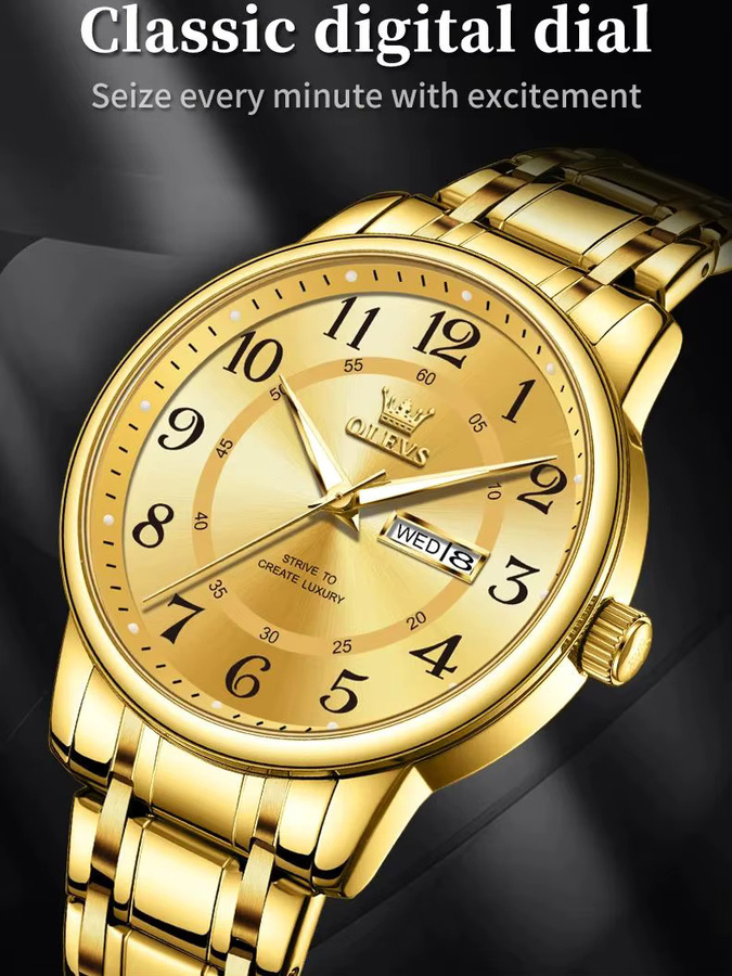 OLEVS Digitaluhr, Quarz, Edelstahl, Gold, Bicolor, Herren - Bild 7