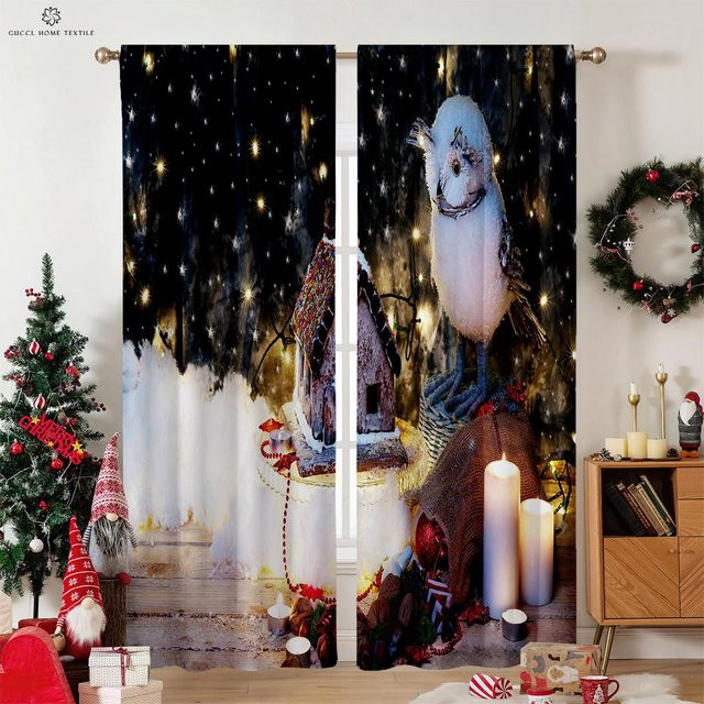 Weihnachtsvorhang mit Weihnachtsmann- und Blumenmuster, 2er-Set, halbtransparent, mehrfarbig, B: 50 cm, H: 130 cm - Bild 1