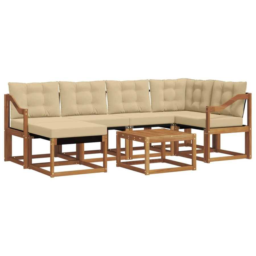 vidaXL Sofa Set 7-teilig aus Akazienholz und Textilene in Natur-Beige mit Kissen - Bild 2