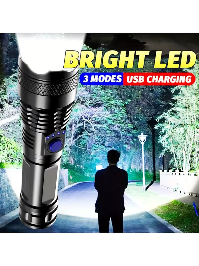 BALDR Taktische LED-Taschenlampe aus Aluminiumlegierung in Schwarz, wiederaufladbar mit Teleskop-Zoom für Outdoor und Camping - Bild 7