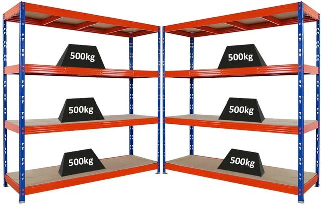 2er Set PROREGAL Rhino Profi Schwerlastregal mit 4 Spanplatten-Ebenen, Farbe Blau-Orange, B/T/H: 200 x 60 x 200 cm - Bild 1