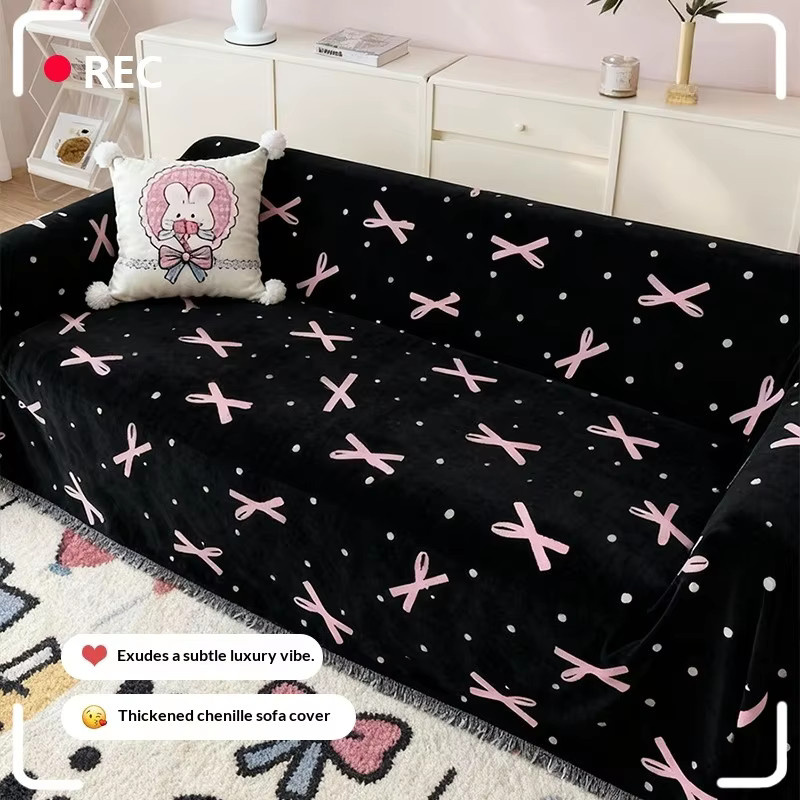 HH DETAN Sofabezug mit Schleifenmuster in Schwarz-Rosa, rutschfester und haustierfreundlicher Couch-Schutz für dein modernes Wohnzimmer - Bild 2