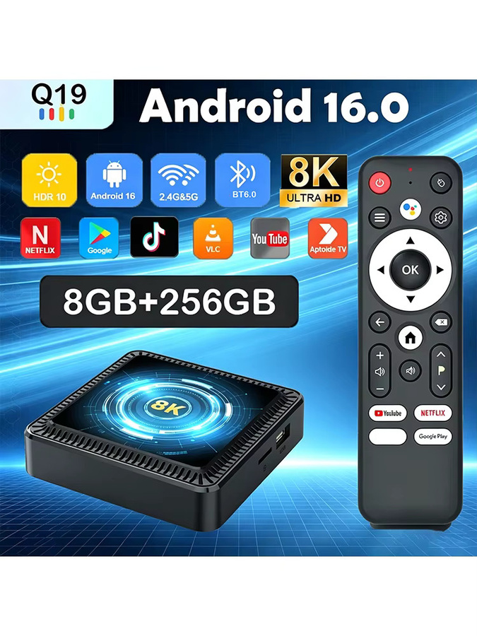 Smart TV Box Android 16 mit Allwinner H618 Quad Core, 8GB RAM, 256GB ROM, 8K Ultra HD, Bluetooth 6.0 und Google Sprachassistent in Schwarz - Bild 7