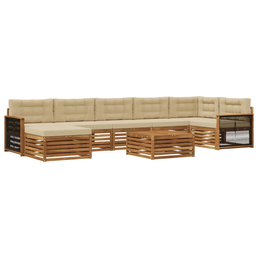vidaXL Outdoor-Sofagarnitur L-Form aus Akazienholz mit 8 Kissen in Natur und Beige - Bild 2