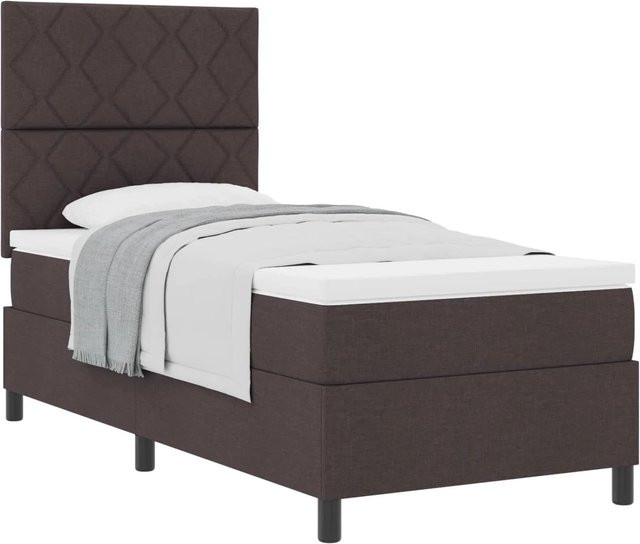 vidaXL Boxspringbett mit Matratze in Dunkelbraun, modernes Design mit Taschenfederkern, B/T/H: 100 x 200 x 140 cm - Bild 1