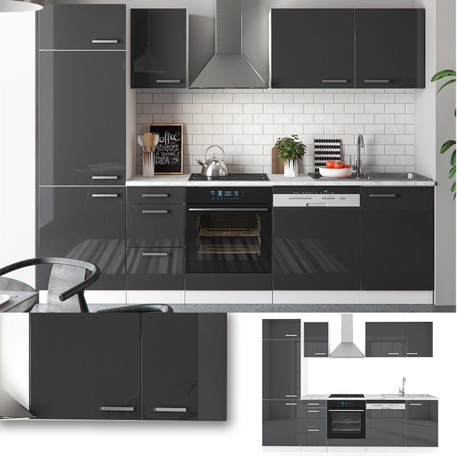 Vicco Optima Küchenzeile in Anthrazit Hochglanz und Weiß, Breite: 270 cm - Bild 1