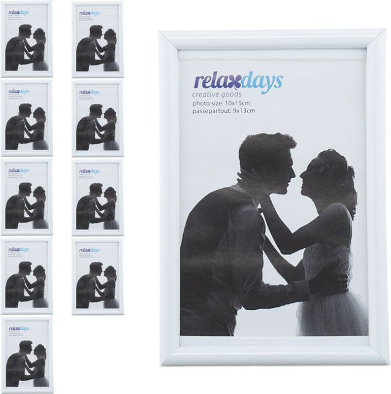 10er Set Bilderrahmen von RELAXDAYS in Weiß, Modernes Design mit Passepartout, Rechteckig, für Tischaufstellung oder Wandmontage, B/H: 10 x 15 cm - Bild 1
