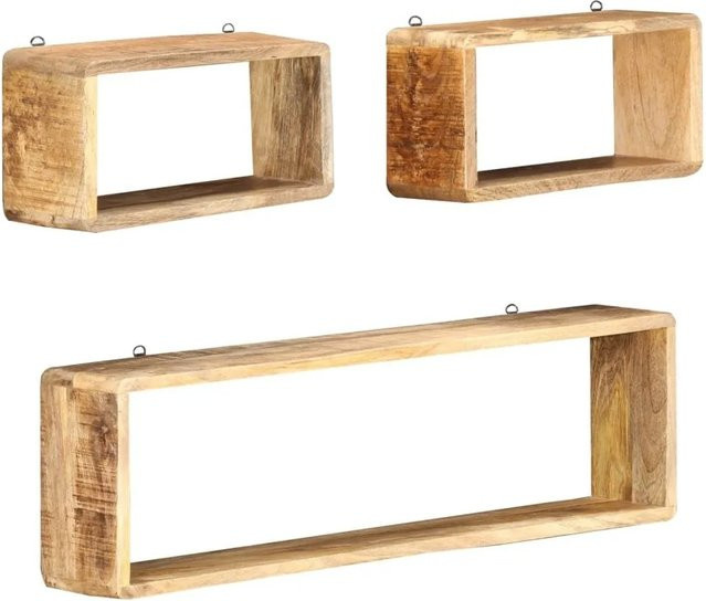 vidaXL 3-teiliges Würfel-Wandregal-Set aus Mango-Massivholz in Braun - Bild 1