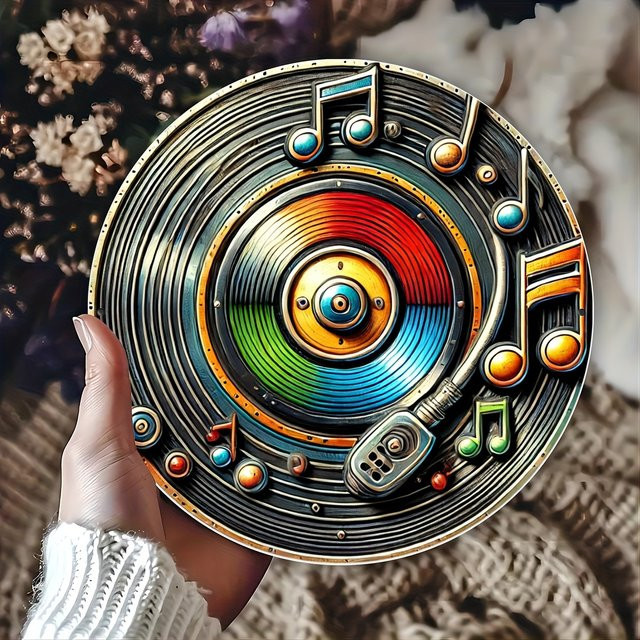 HELLOYOUNG Vintage-Blechschild mit Vinyl-Schallplatten und Musiknoten, Multicolor Wanddekoration, B/H: 20 x 20 cm - Bild 1