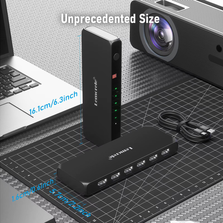 LEMORELE HDMI Switcher 5 In 1 Out Distributor Konverter in Schwarz mit bidirektionaler Umschaltung für 4K @ 30Hz, ideal für Laptop, TV, Projektor und Monitor - Bild 2