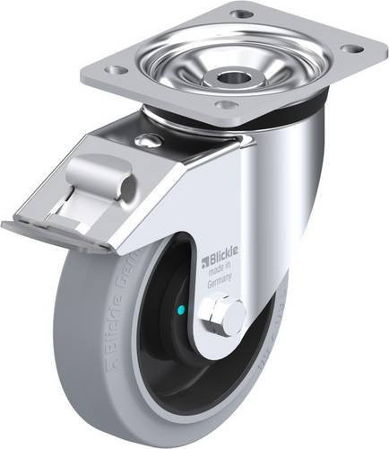 Blickle Lenkrolle LK-POEV 160KAD-FI-SG mit Feststeller, Rad-Durchmesser: 16 cm, Tragfähigkeit: 400 kg, verzinkter Stahl, Grau/Schwarz/Silber - Bild 1
