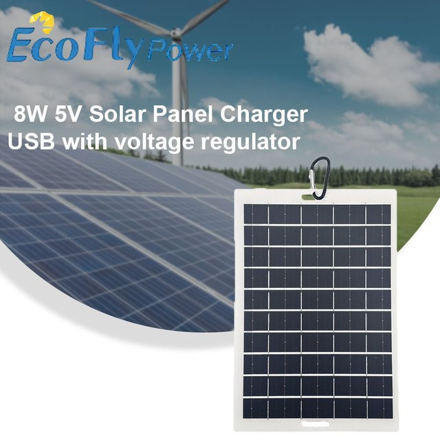 Ecoflypower USB-Solarpanel-Ladegerät 8W 5V mit Spannungsregler in Schwarz für Powerbank und Smartphone - Bild 1