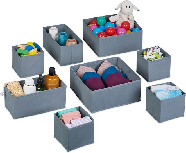 Relaxdays Schubladen Organizer 8-tlg. Set aus Kunststoff, grau, faltbar, B/T/H: 28,5 x 28,5 x 13 cm - Bild 1