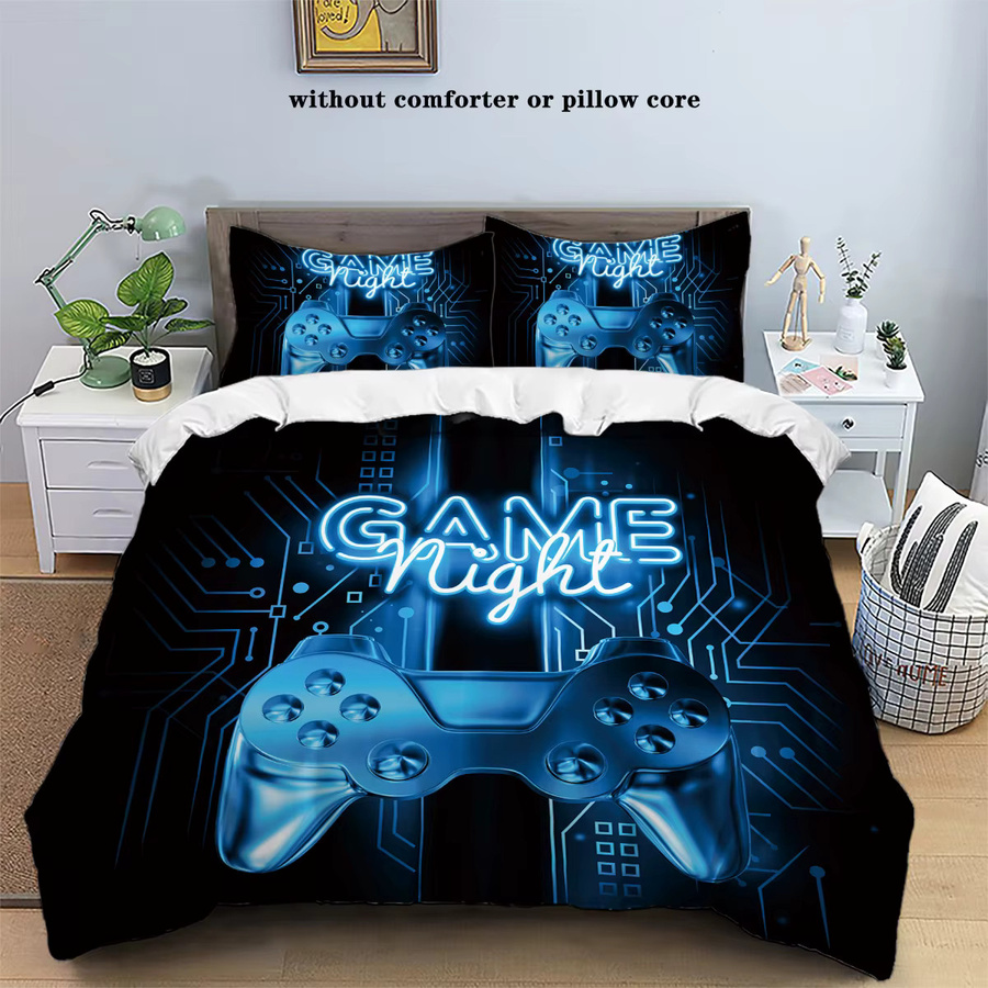 3-teiliges Bettwäsche-Set mit Game-Controller-Muster in Blau, bestehend aus 1 Bettbezug und 2 Kissenbezügen, B/H: 135 x 200 cm - Bild 3