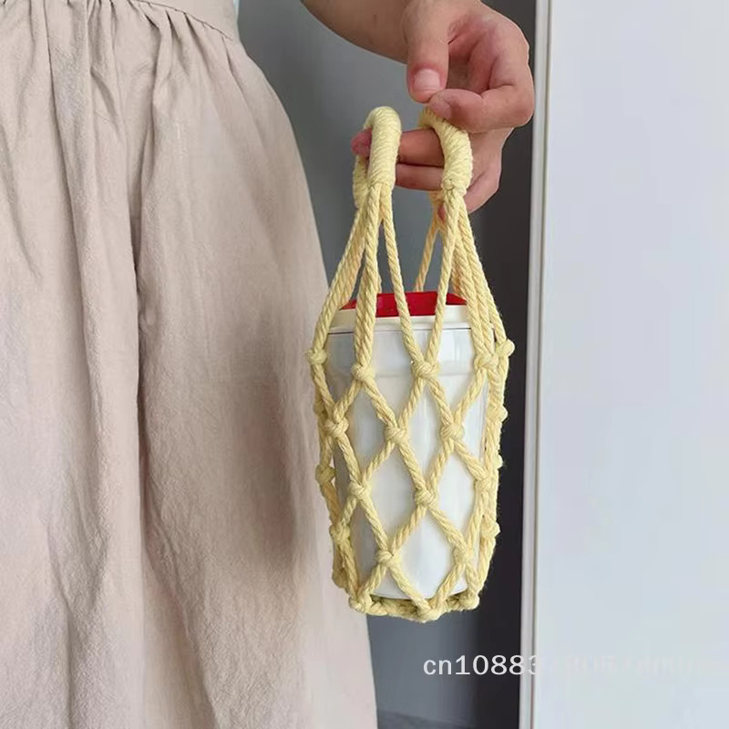 ZYAS Tragbare Kaffeetassen-Tasche aus gewebtem Netz, faltbare und praktische Flaschentasche als Tassenhülle - Bild 1